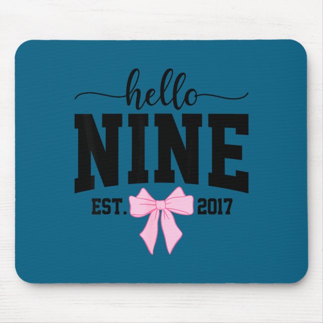 Mousepad Hello Nine Est 2017 Coquette Bow 9th Birthday Girl (Frente)