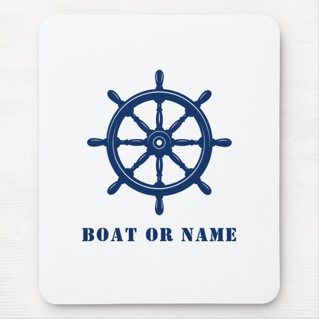 Mousepad Helm da roda náutica e o seu barco ou nome azul (Frente)