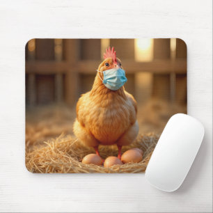 Mousepad Hen Vestindo uma máscara de rosto azul