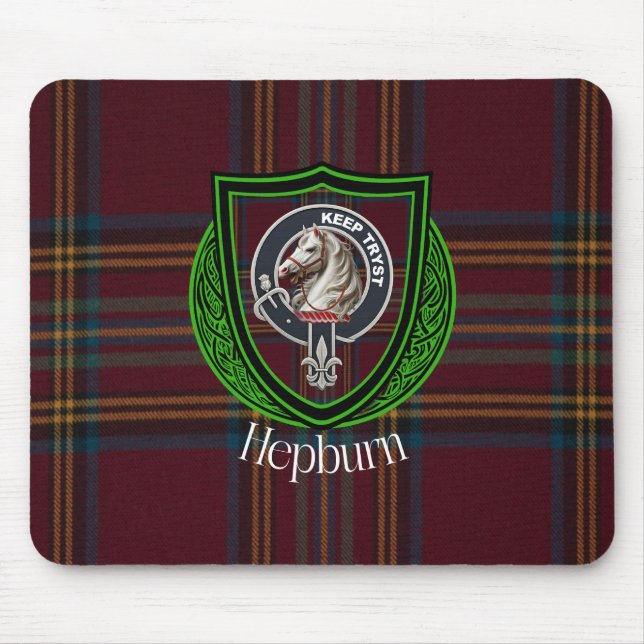 Mousepad Hepburn Scottish Clan Tartan and Crest  (Frente)