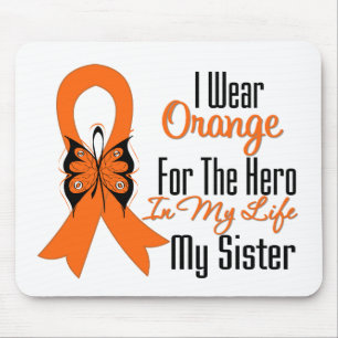 Mousepad Herói alaranjado da fita da leucemia minha irmã