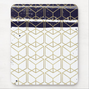 Mousepad Hexágono Moderno Azul Marinho Dourado Geométrico G