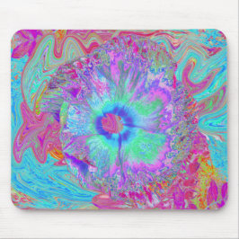 Mousepad Hibisco Azul Arco-Íris Psicodélico Retrô