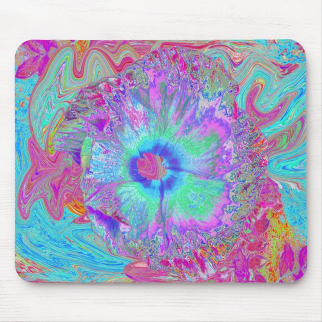 Mousepad Hibisco Azul Arco-Íris Psicodélico Retrô (Frente)