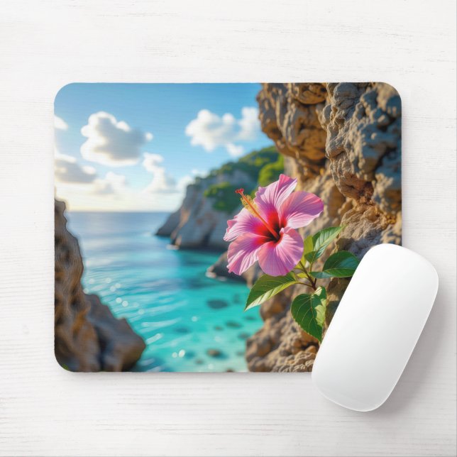 Mousepad Hibisco Crescendo em uma Falésia Rochosa (Com mouse)