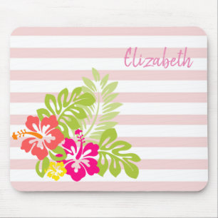 Mousepad Hibisco havaiano adorável, Listras -Personalizado