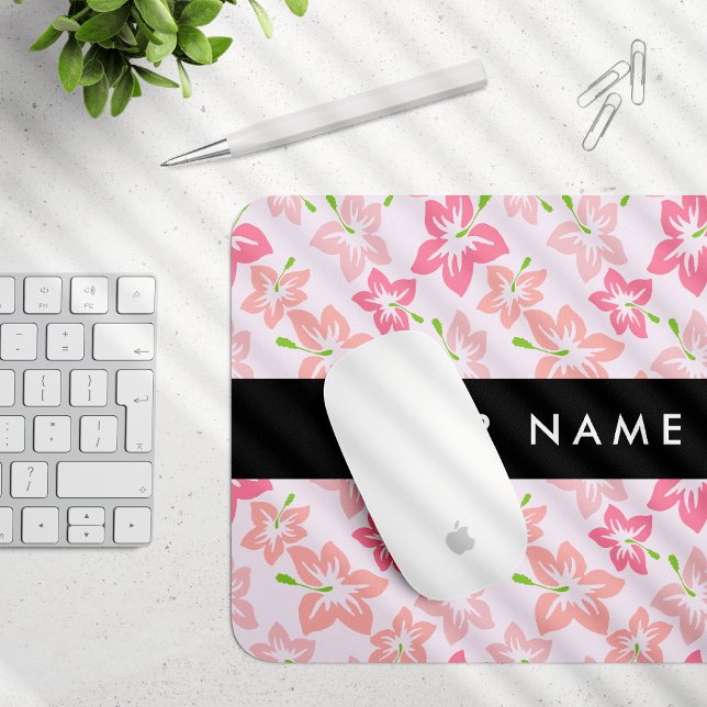 Mousepad Hibisco Rosa, Flores Rosas, Seu Nome (Criador carregado)