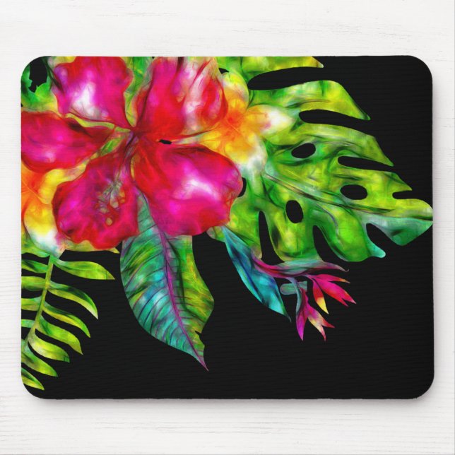 Mousepad Hibiscus e Folhas Tropicais Brilhantes (Frente)