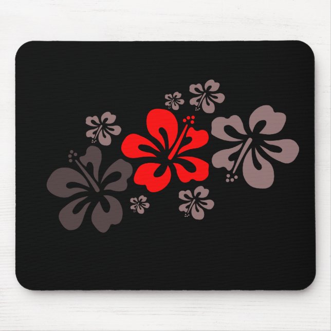 Mousepad Hibiscus vermelho e cinzento (Frente)