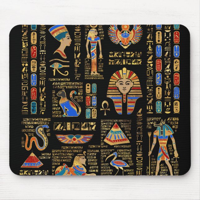 Mousepad Hieróglifos egípcios e divindades em preto (Frente)