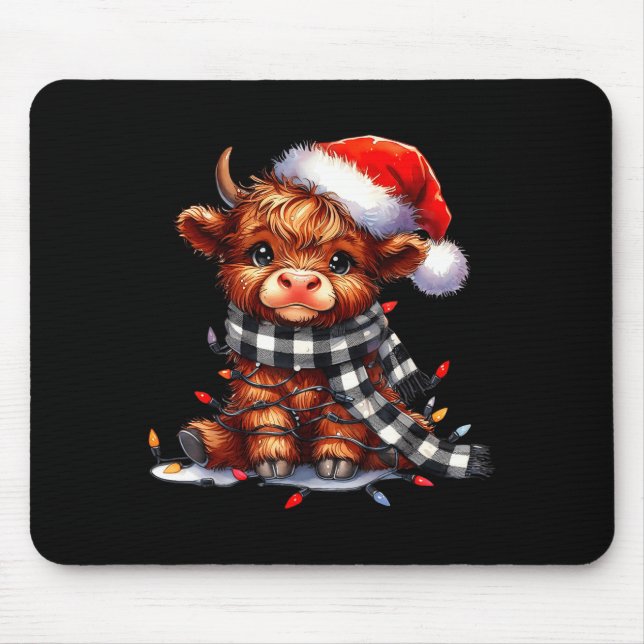 Mousepad Highland Cow Christmas Santa Hat Mooey Xmas Heifer (Frente)