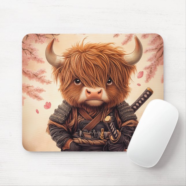 Mousepad Highland Cow Samurai (Com mouse)