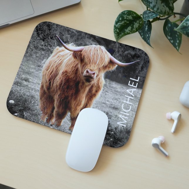 Mousepad Highland Cow Scotland Nome personalizado (Criador carregado)