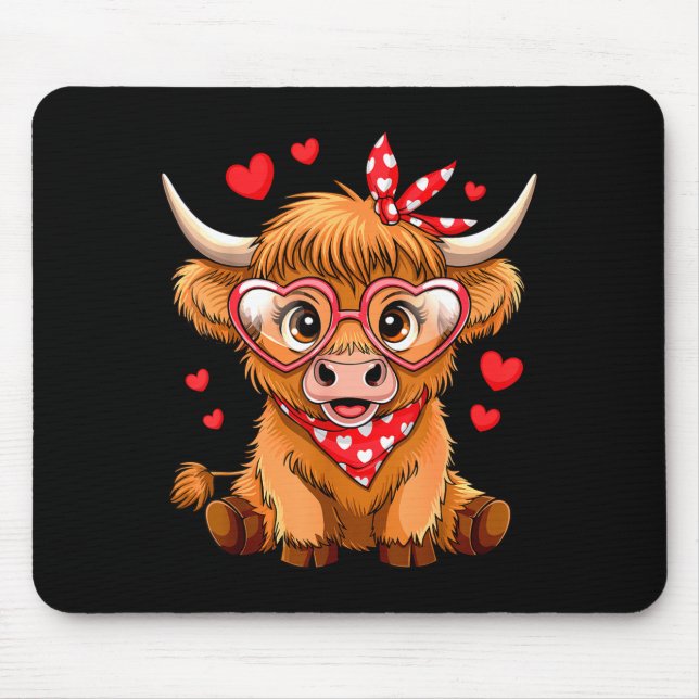 Mousepad Highland Cow Valentines Day Funny Hearts Valentine (Frente)