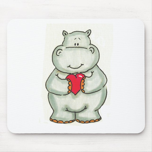 Mousepad Hipopótamo com coração (Frente)