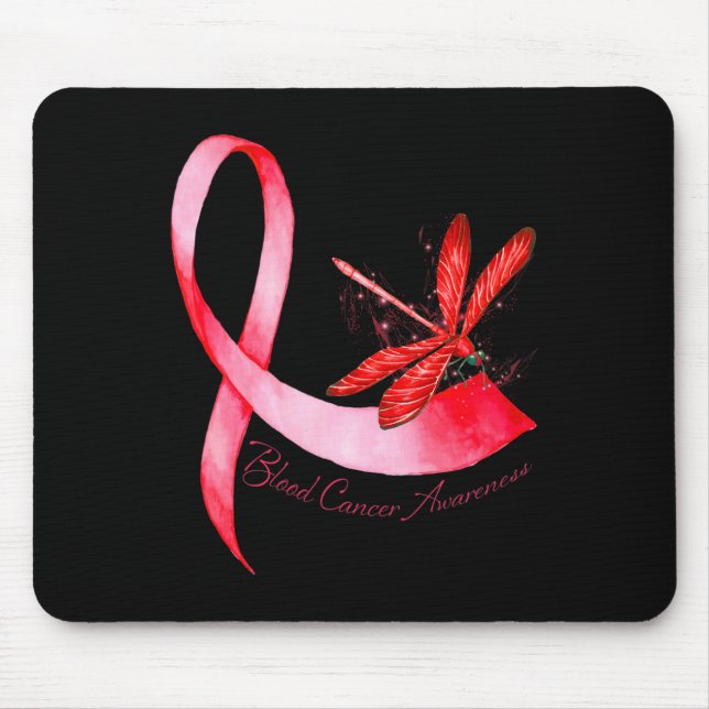 Mousepad Hippie Dragonfly Red Ribbon Blood Cancer Awareness (Frente)