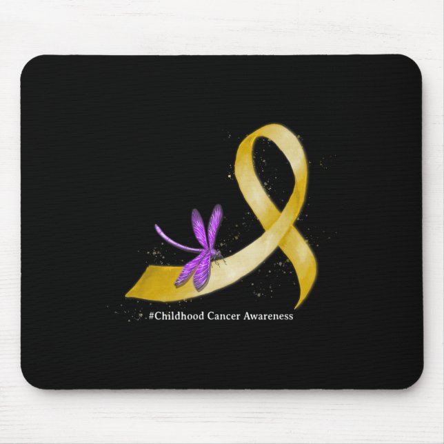 Mousepad Hippie Dragonfly Yellow Ribbon Childhood Cancer Aw (Frente)