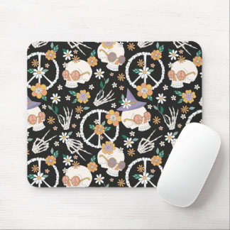 Mousepad Hippie Halloween Skulls and Flowers Standard