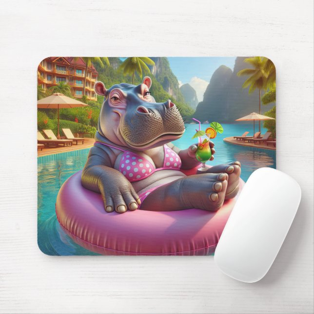 Mousepad Hippo Feliz com Bebida (Com mouse)