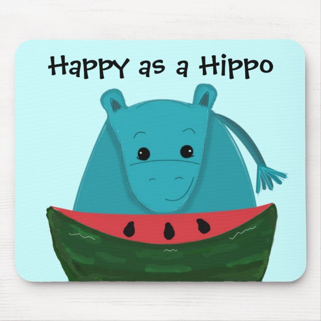 Mousepad Hippo Feliz com Fatia de Melancia (Frente)