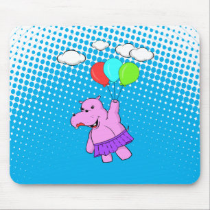 Mousepad Hippo Rosa Voando Com Balões