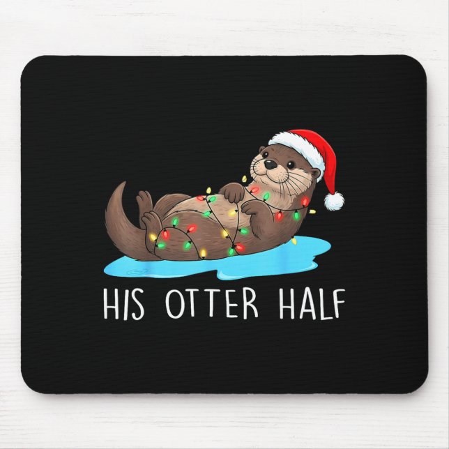Mousepad His And Her Otter Half Santa Hat Couple Christmas  (Frente)