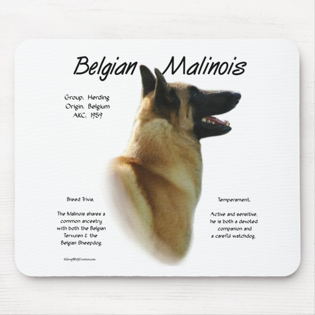 Mousepad História Malinois belga; tudo sobre Malinois (Frente)