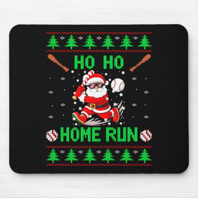 Mousepad Ho Ho Home Run Baseball Christmas Santa Ugly Xmas  (Frente)