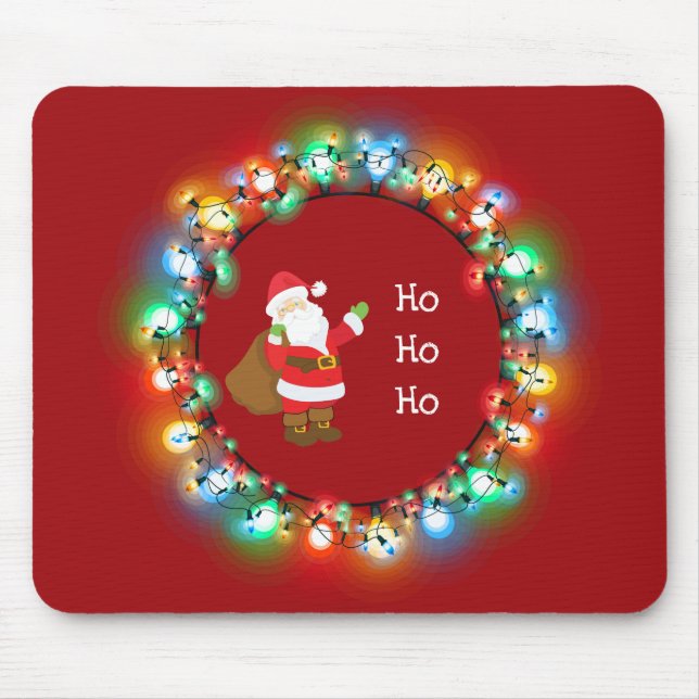 Mousepad Ho Ho Papai Noel às Luzes de Natal Personalizado (Frente)