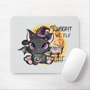 Mousepad Hoje à noite voamos - Gato de Bruxa Negra