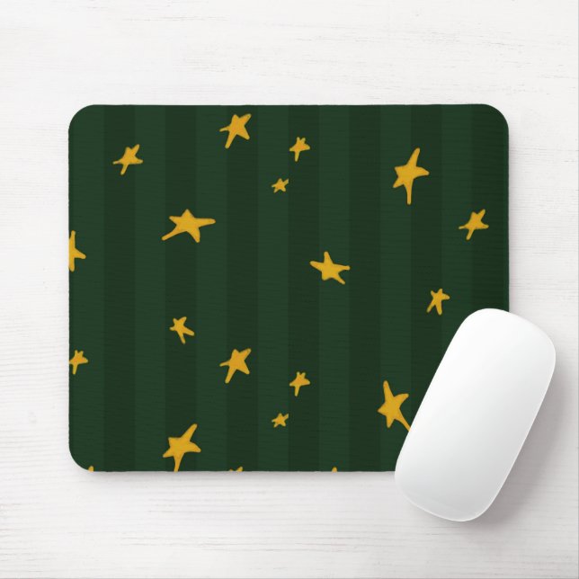 Mousepad Holiday Green Yellow Stripe Star Christmas  (Com mouse)