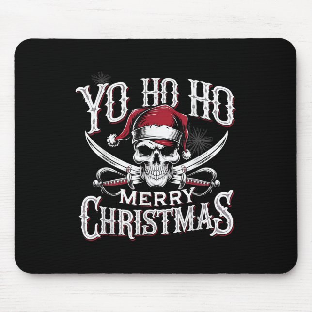 Mousepad Holiday Pirate Yo Ho Ho Merry Christmas Santa Hat  (Frente)