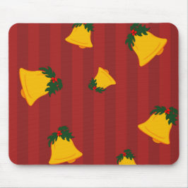 Mousepad Holiday Red Gold Stripe Bells Christmas