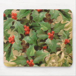 Mousepad holly deixa bagas vintage art impressão christmas