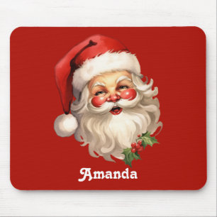 Mousepad Holly Jolly Santa Claus Retro Natal