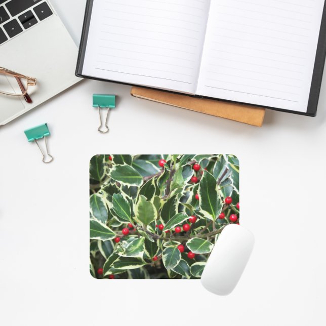 Mousepad Holly Leaves e Red Berries Seasonal (In Situ)