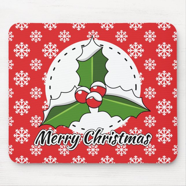 Mousepad Holly on Red White Snowflakes - Feliz Natal (Frente)