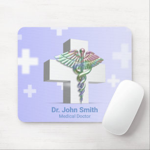 Mousepad Holographic Medical 3D Caduceus White Cross