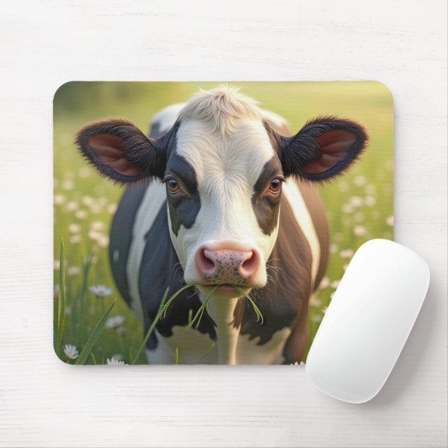 Mousepad Holstein Em Pasto Verde Com Visitas (Com mouse)