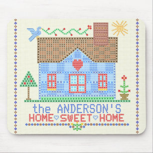 Mousepad Home Sweet Home Cross Stitket House Personalizado