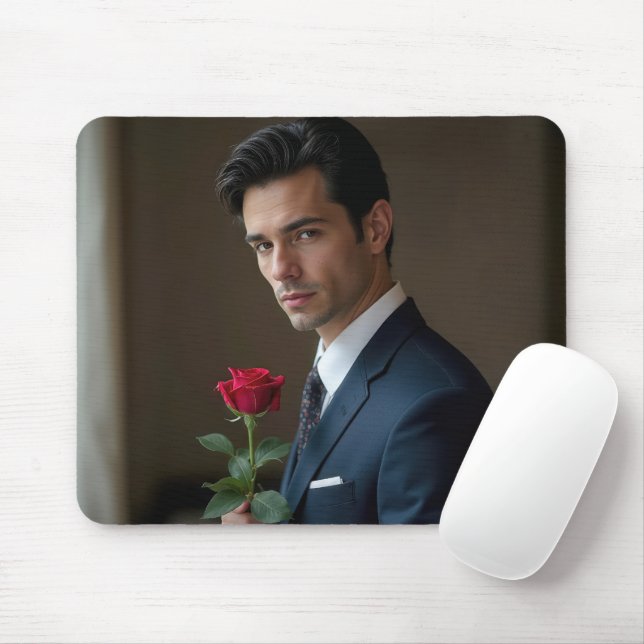 Mousepad Homem bonito com Rosa vermelha (Com mouse)