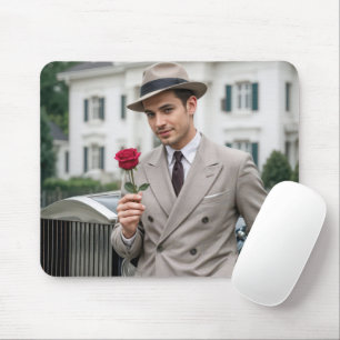 Mousepad Homem bonito segurando uma Rosa vermelha