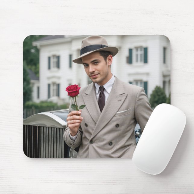 Mousepad Homem bonito segurando uma Rosa vermelha (Com mouse)