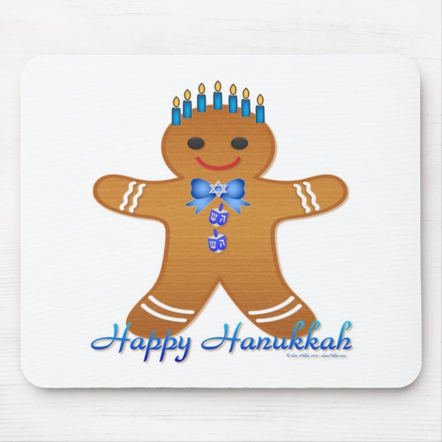 Mousepad Homem de gengibre da Menorá de Hanukkah feliz (Frente)