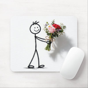 Mousepad Homem de Palito com Buquê de Rosas