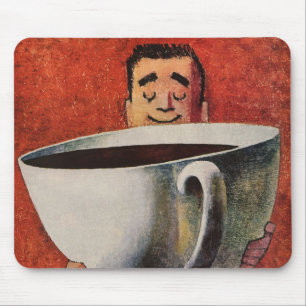 Mousepad Homem feliz do vintage que bebe a chávena de caf