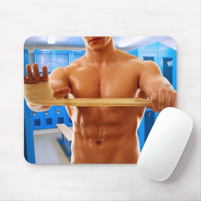 Mousepad Homem muscular de SlipperyJoe sem camisa, ginástic (Com mouse)