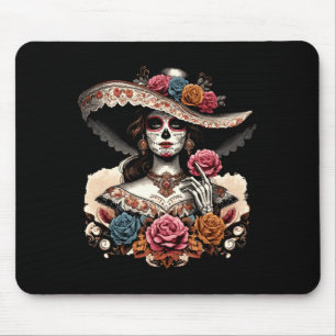 Mousepad Homens La Catrina Caveira Colorida Mexicana Dia De