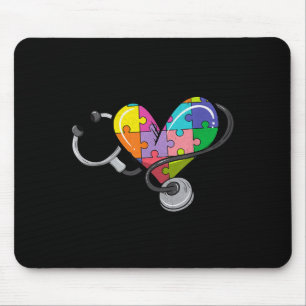 Mousepad Homens mulheres estetoscópio autismo coração color