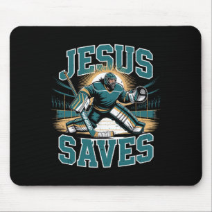 Mousepad Hóquei Cristão Jesus Salva Humor de Goleiro de Hóq